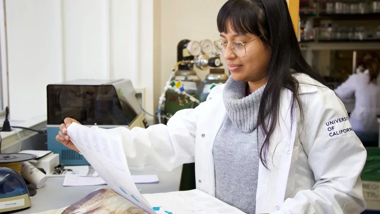 Photo of female medical student working in a lab 