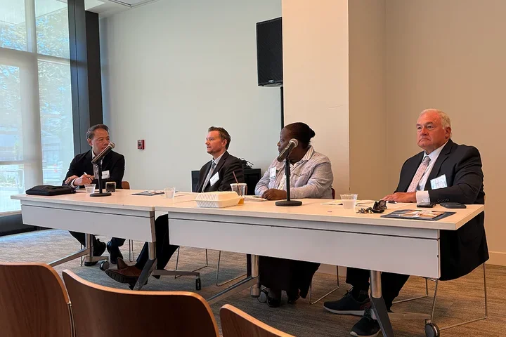 Four panelists at the breakout session discussing the science behind hypertension and dementia.