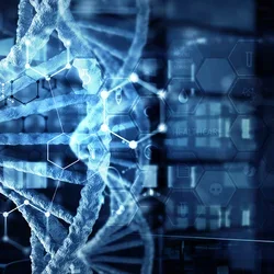 AI generated DNA strands in blue and white
