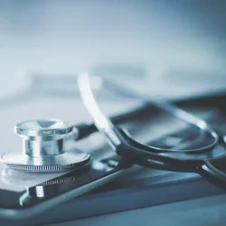 stethoscope and table on white background
